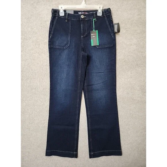 Style & Co Mid Rise Trouser Jeans Womens 8 Blue Dark Wash Stretch NEW - Picture 2 of 11
